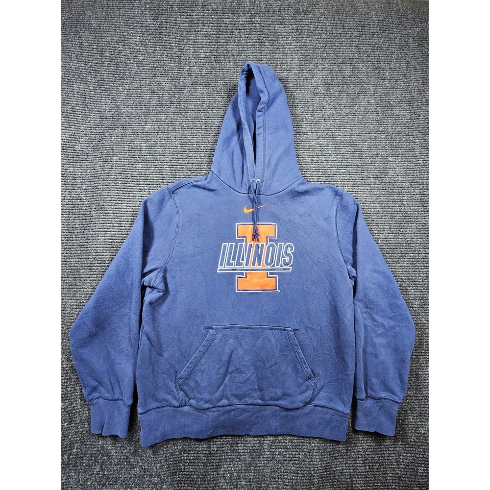 VTG Illinois Fighting Illini Basketball Hoodie Mens XL Blue Nike Swoosh Cotton